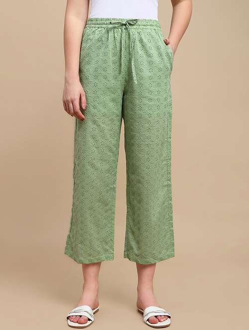 women solid mid rise schiffli straight palazzo - 22227377 -  Standard Image - 0