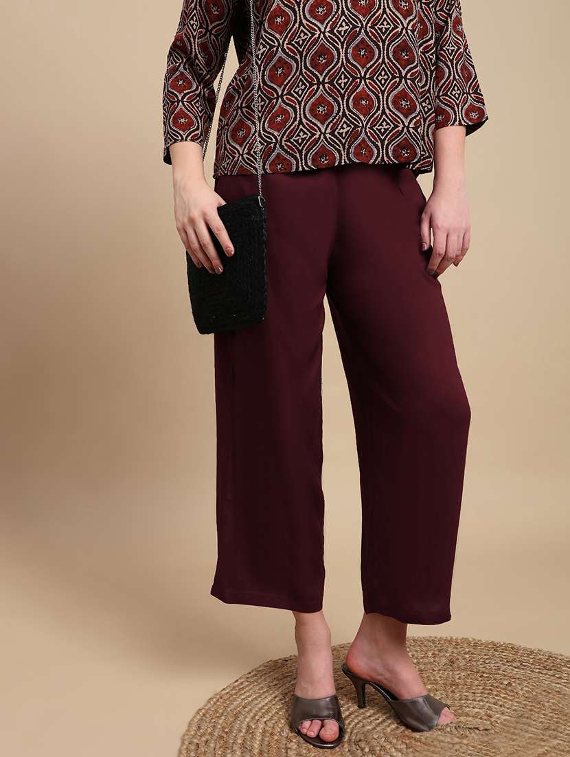 women solid mid rise straight palazzo - 22227378 -  Standard Image - 1