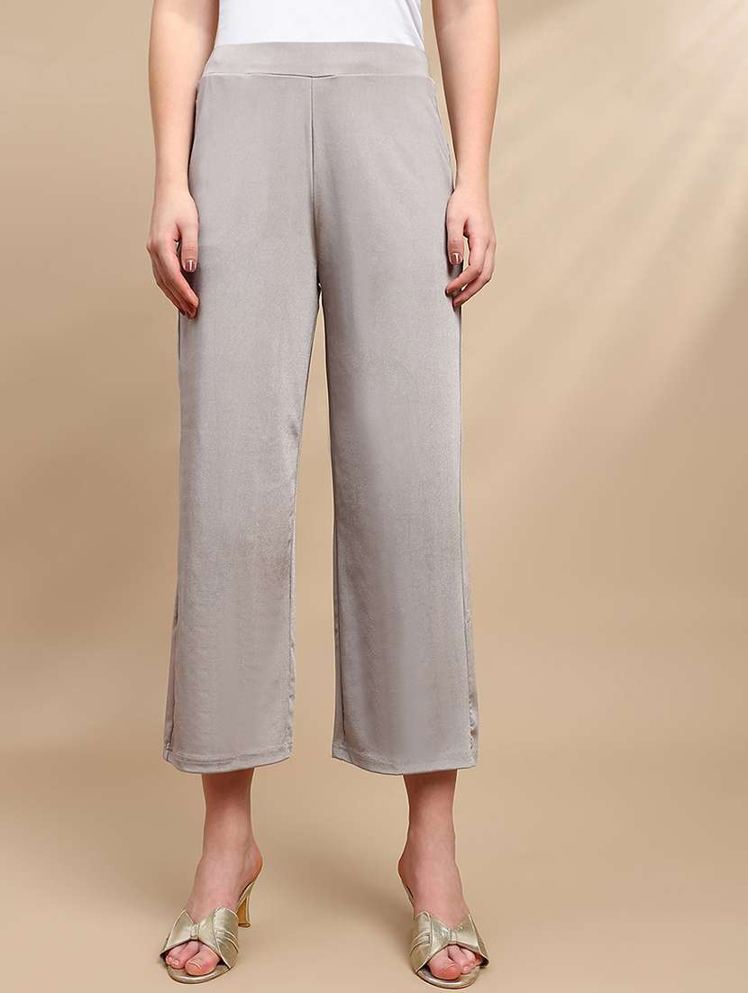 women solid mid rise straight trouser