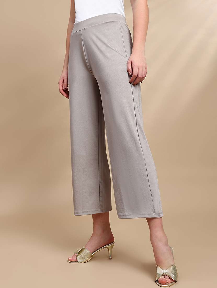women solid mid rise straight trouser - 22227386 -  Standard Image - 1