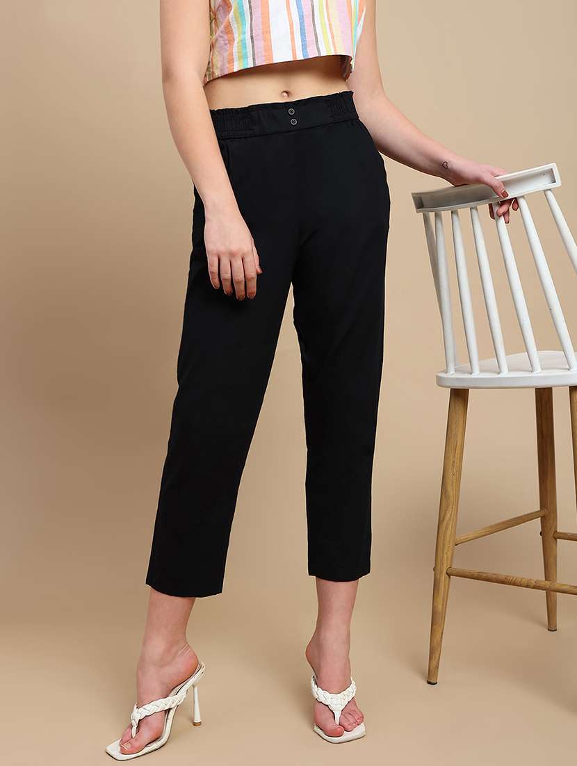 women solid mid rise straight fit trouser - 22227387 -  Standard Image - 1