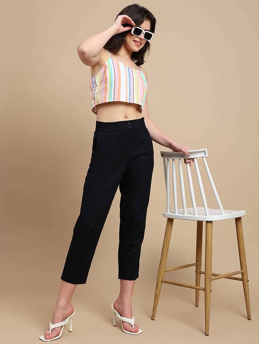 women solid mid rise straight fit trouser - 22227387 -  Standard Image - 4