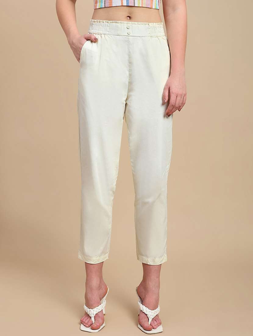 women solid mid rise straight fit trouser
