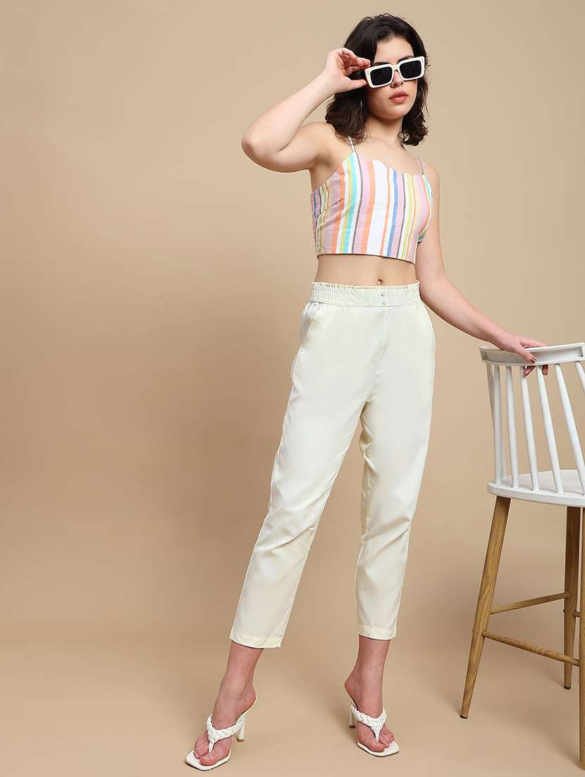 women solid mid rise straight fit trouser - 22227388 -  Standard Image - 4