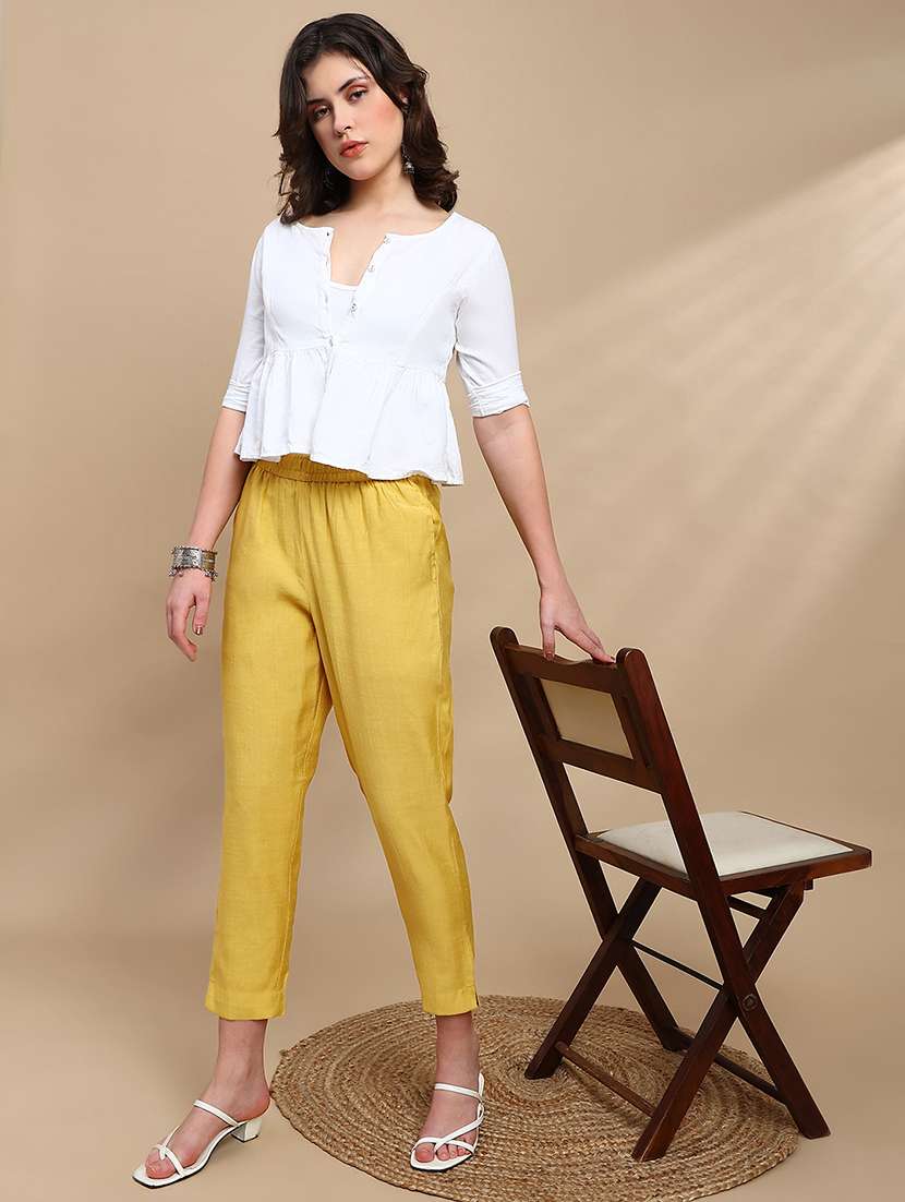women solid mid rise tapered pant - 22227389 -  Standard Image - 4