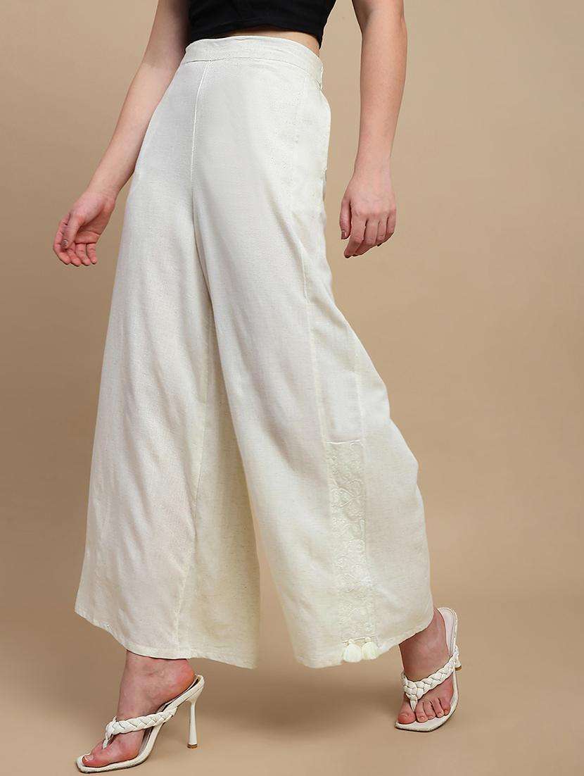 women solid mid rise flared palazzo - 22227392 -  Standard Image - 1