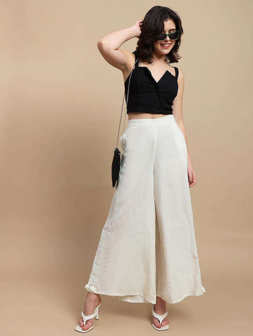 women solid mid rise flared palazzo - 22227392 -  Standard Image - 4