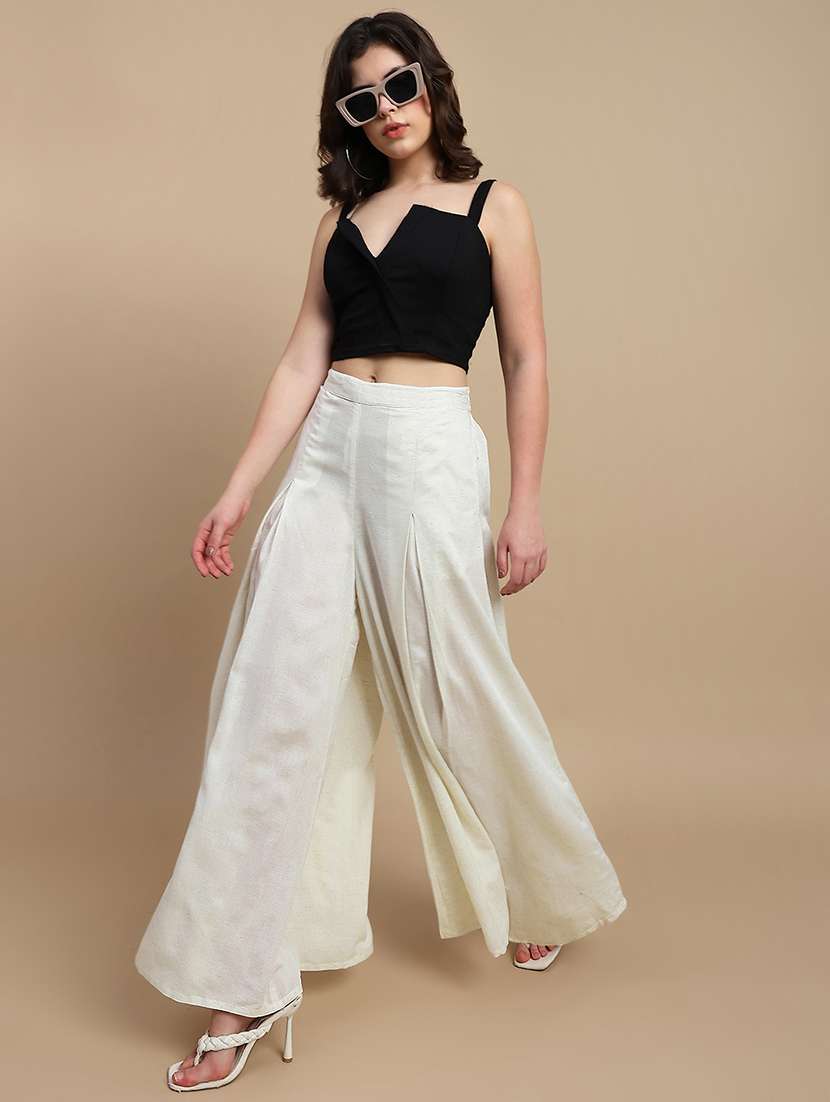 Women Solid High Rise Flared Palazzo - 22227393 -  Standard Image - 4