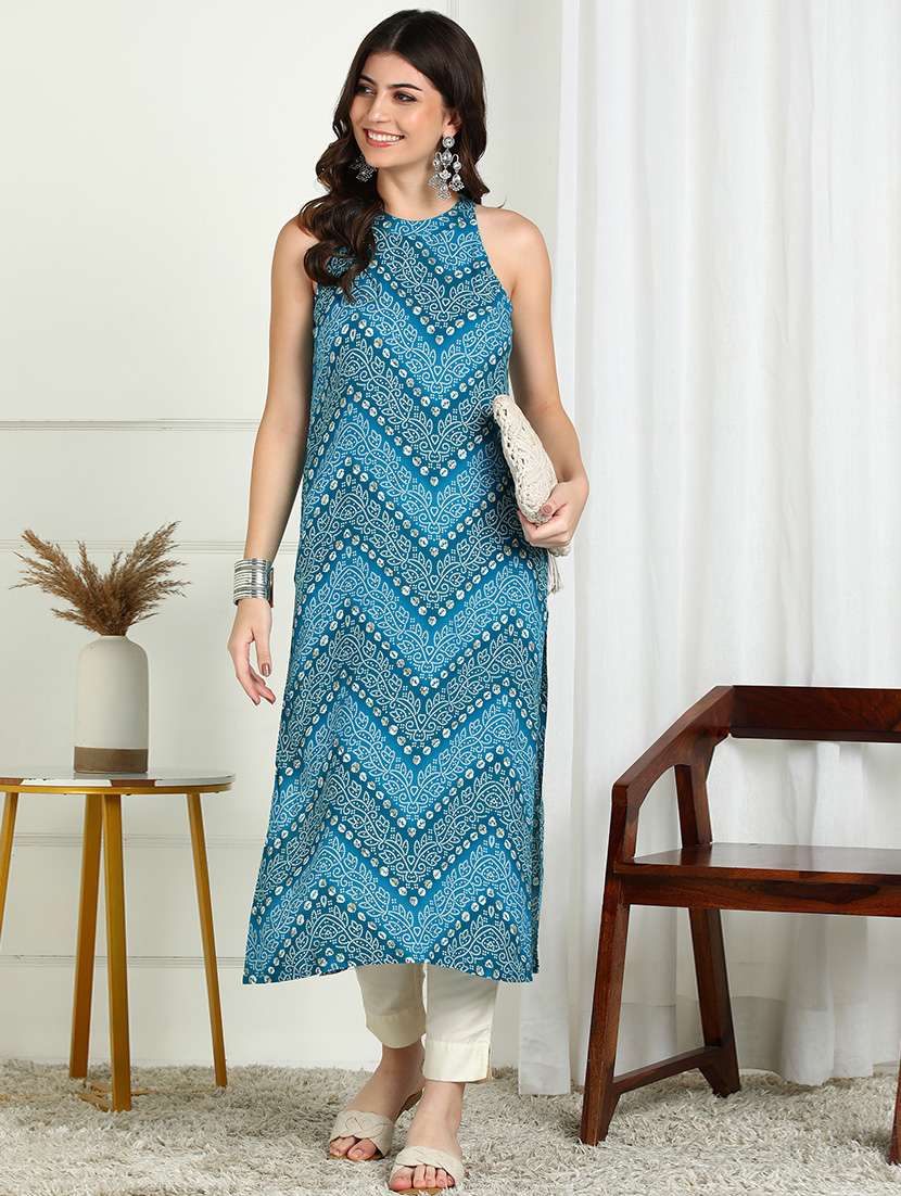 Women Bandhani Printed Sleeveless Stright Kurta - 22227435 -  Standard Image - 1