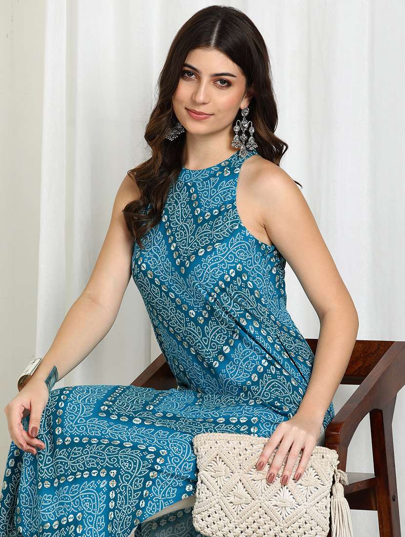 Women Bandhani Printed Sleeveless Stright Kurta - 22227435 -  Standard Image - 4
