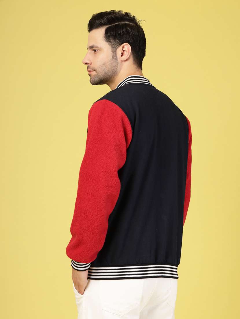 men color block henley neck varsity jacket - 22227446 -  Standard Image - 1