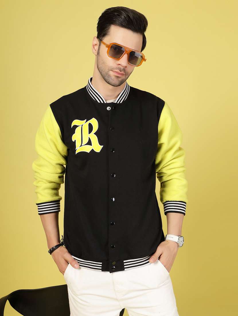 men color block henley neck varsity jacket - 22227447 -  Standard Image - 1