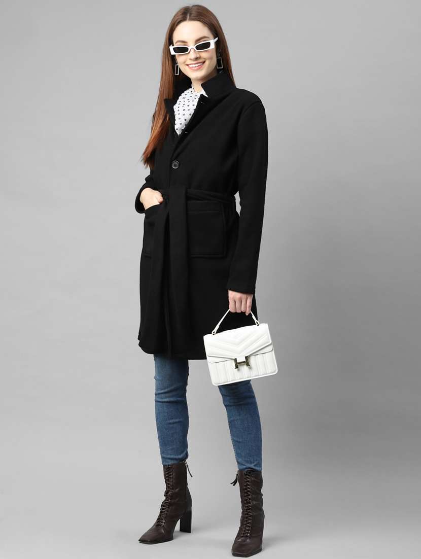 women solid long sleeve trench coat - 22227448 -  Standard Image - 1