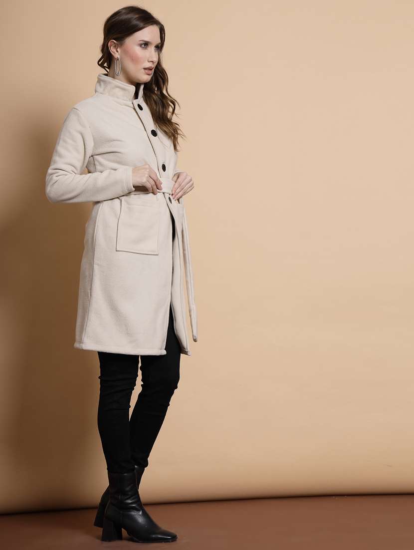 women solid long sleeve trench coat - 22227450 -  Standard Image - 1