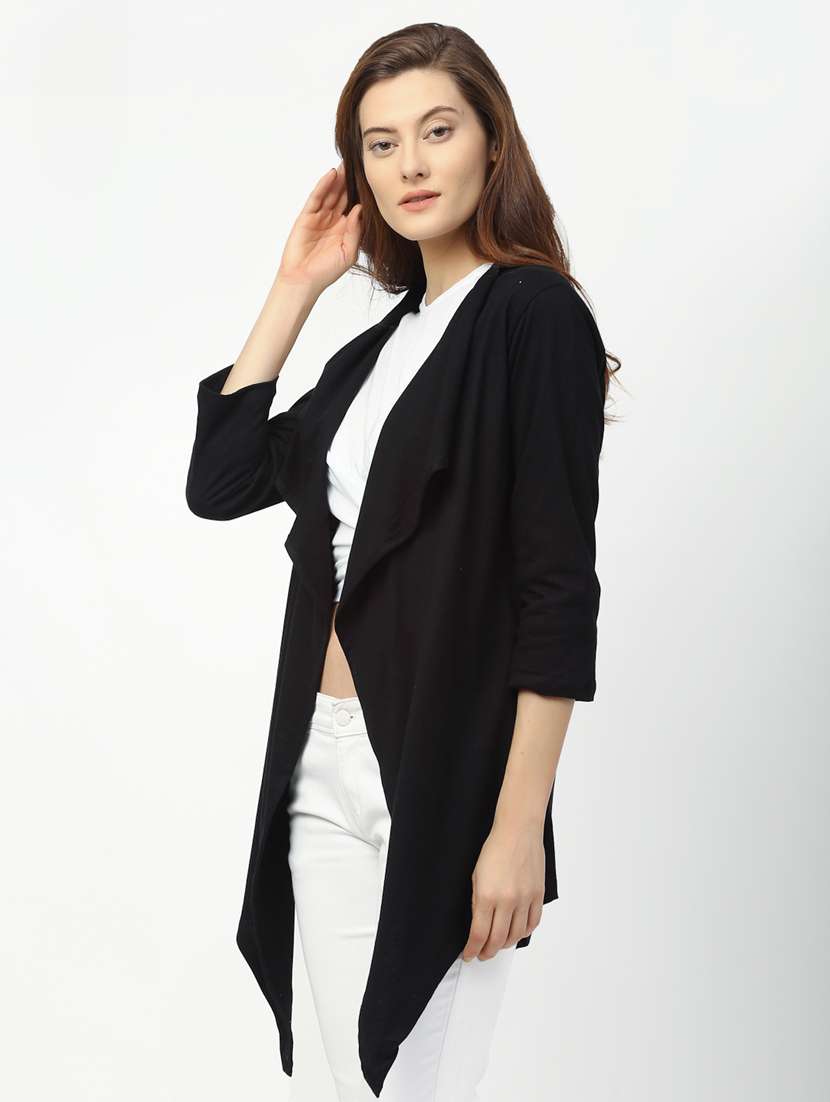 women solid long sleeve asymmetric shrug - 22227456 -  Standard Image - 1