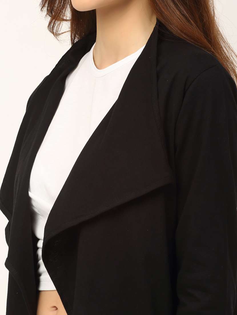 women solid long sleeve asymmetric shrug - 22227456 -  Standard Image - 4