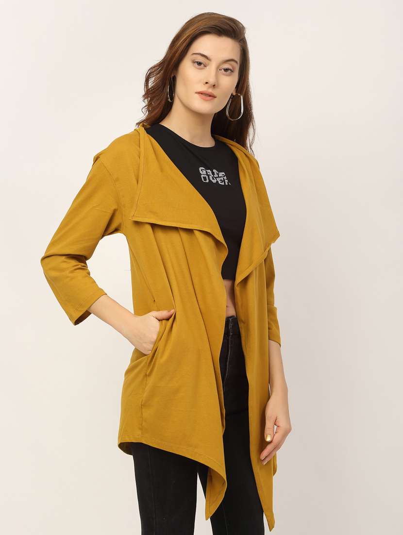 women solid long sleeve asymmetric shrug - 22227457 -  Standard Image - 1