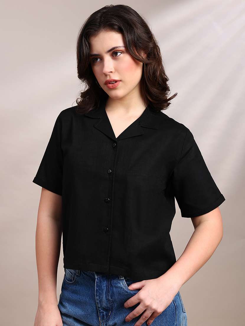 women solid short sleeve shirt top - 22227474 -  Standard Image - 1