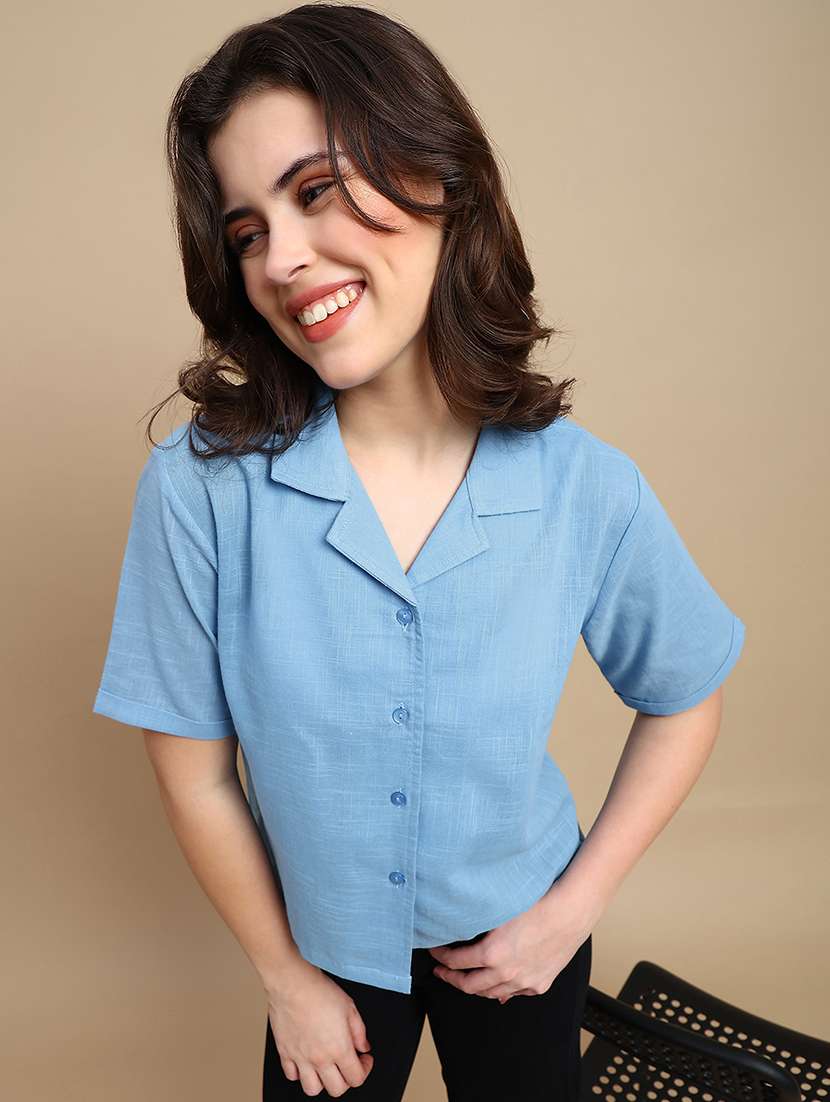 women solid short sleeve shirt top - 22227475 -  Standard Image - 1