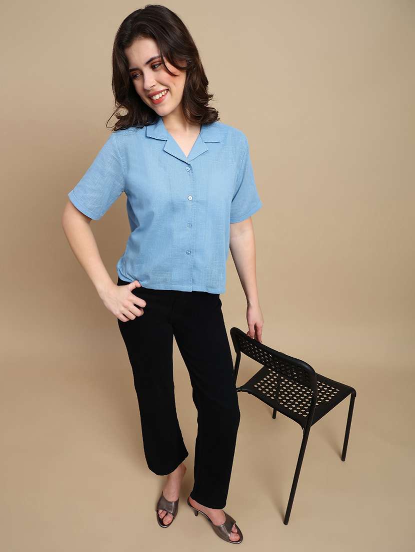women solid short sleeve shirt top - 22227475 -  Standard Image - 4