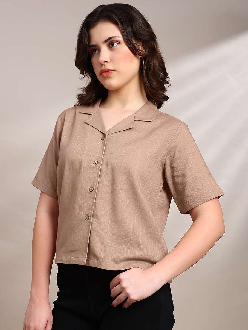 women solid short sleeve shirt top - 22227476 -  Standard Image - 1