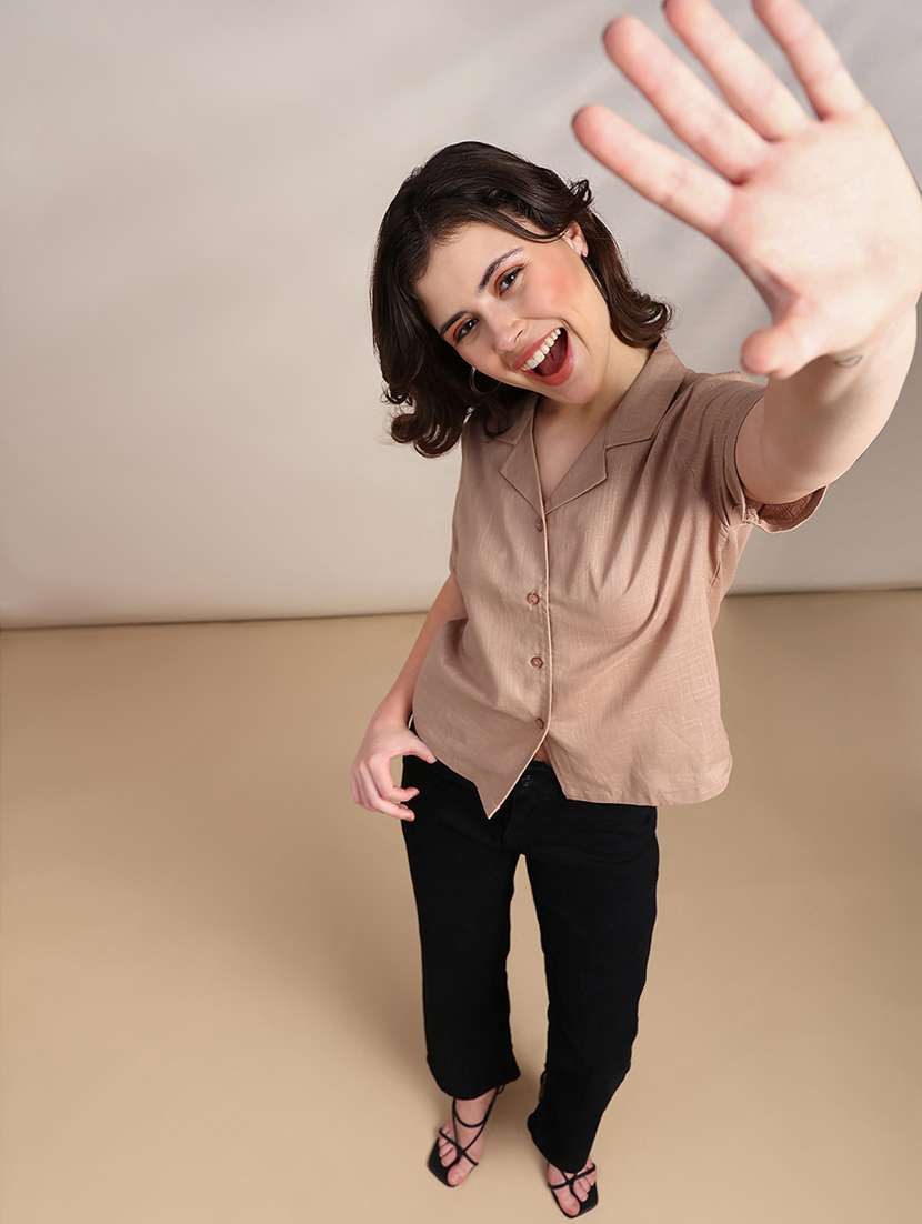 women solid short sleeve shirt top - 22227476 -  Standard Image - 4