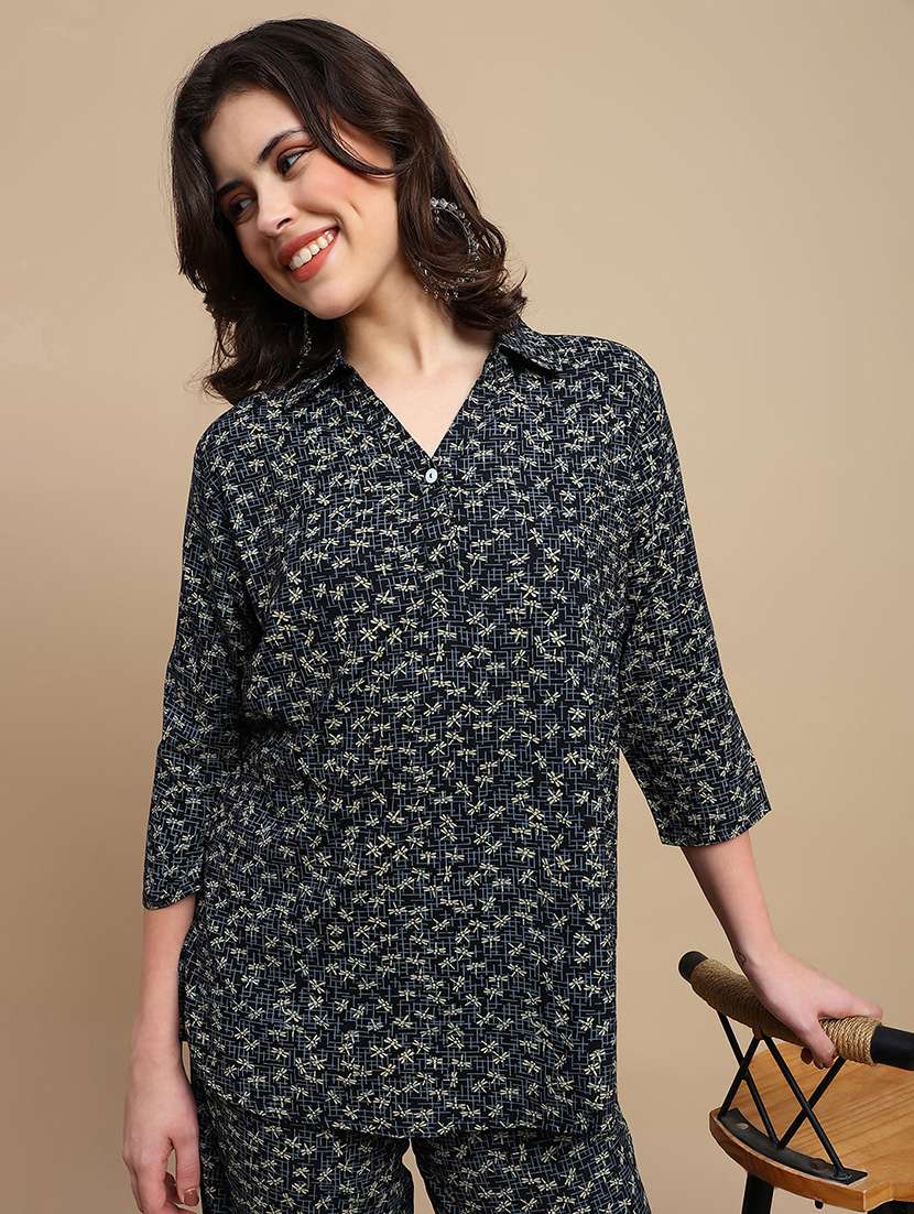 women printed three quarter sleeve a-line ethnic top - 22227481 -  Standard Image - 1