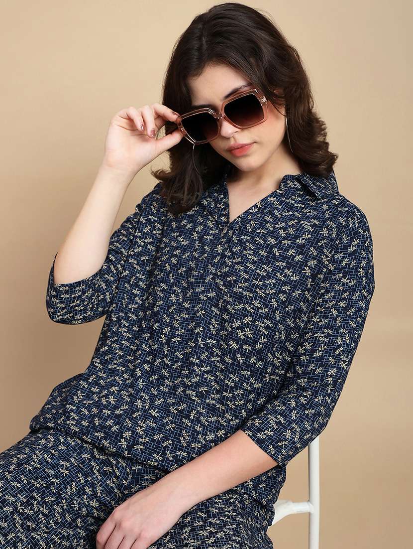 women printed three quarter sleeve a-line ethnic top - 22227482 -  Standard Image - 1