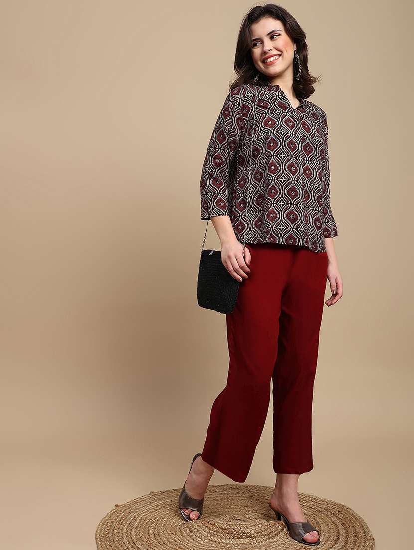 women printed three quarter sleeve a-line ethnic top - 22227483 -  Standard Image - 4