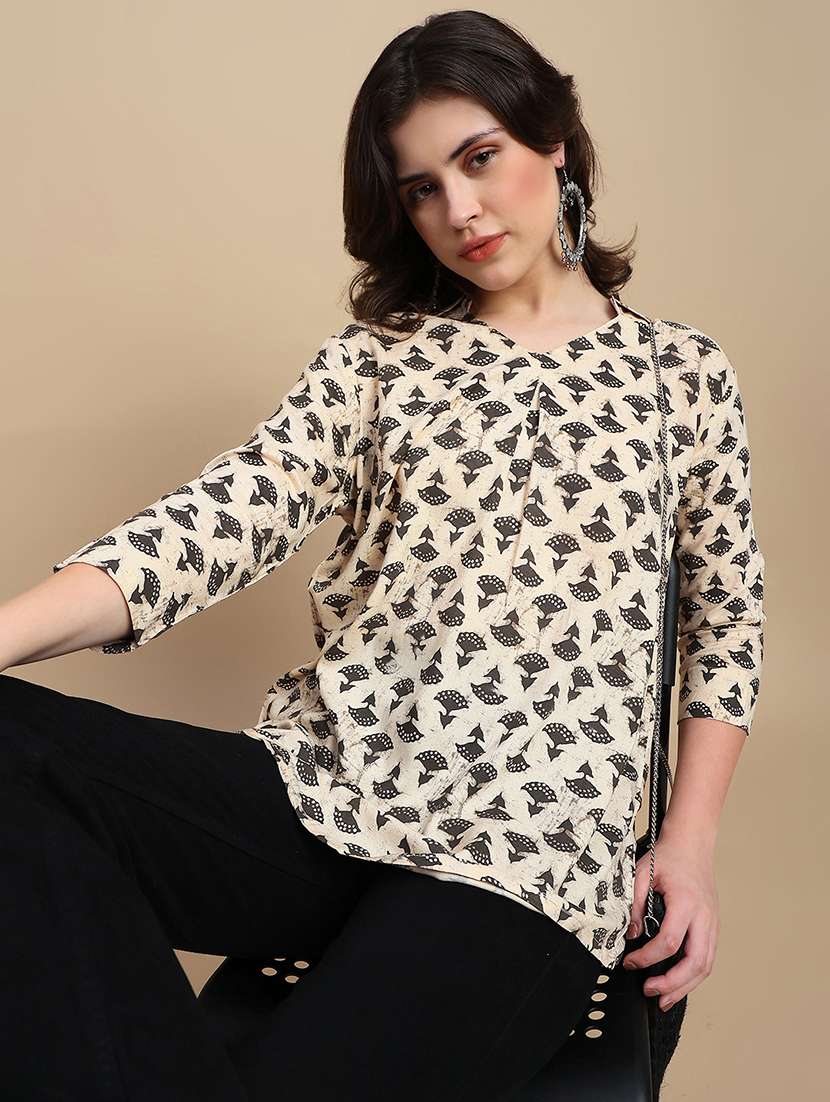 women printed three quarter sleeve a-line ethnic top - 22227484 -  Standard Image - 1