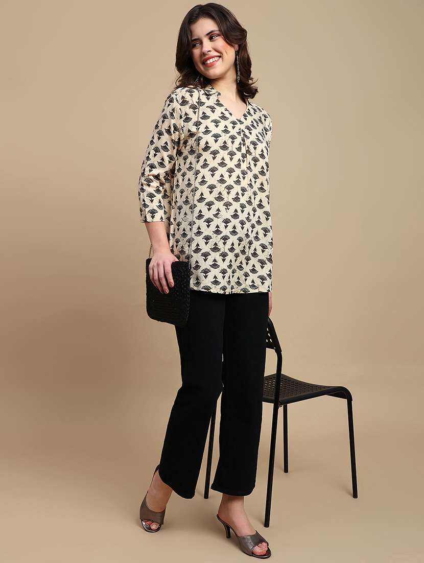 women printed three quarter sleeve a-line ethnic top - 22227484 -  Standard Image - 4