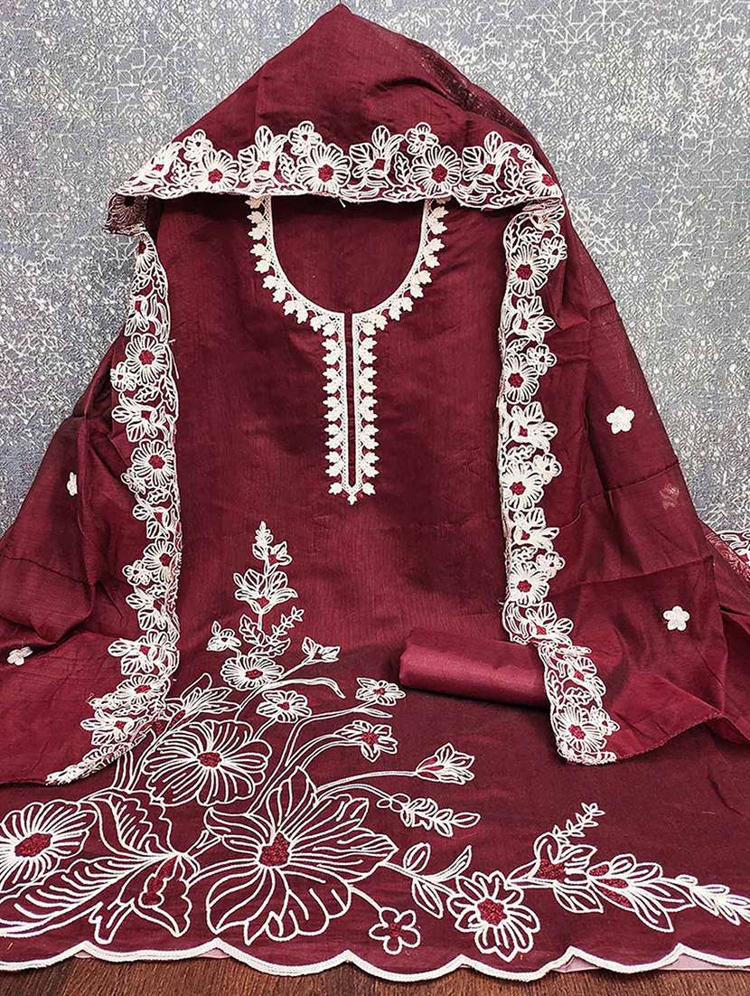 women solid with work embroidered unstitched suit set - 22227492 -  Standard Image - 1