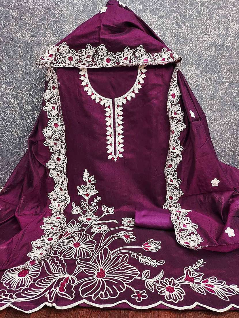 Women Solid With Work Embroidered Unstitched Suit Set - 22227495 -  Standard Image - 1