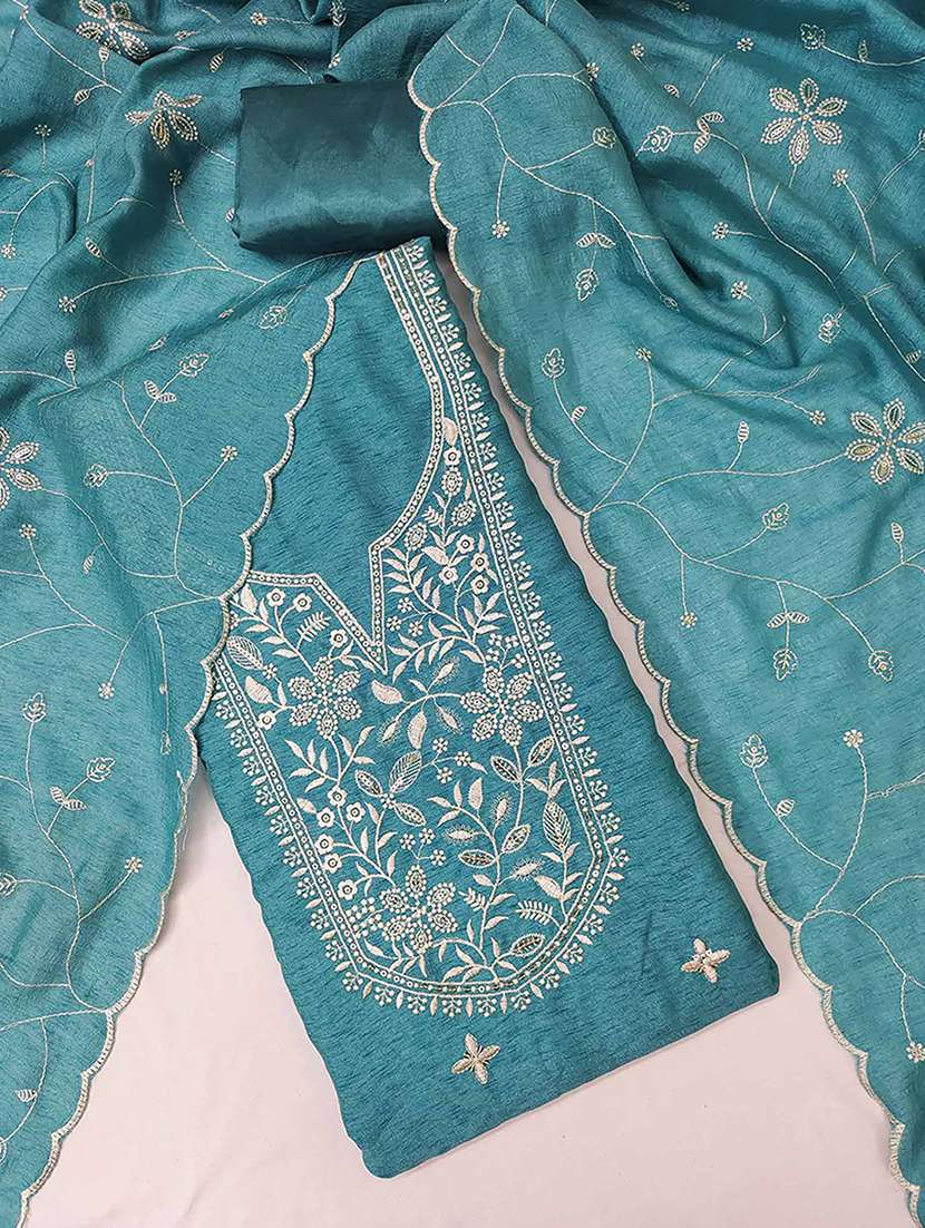 women solid with work embroidered unstitched suit set - 22227509 -  Standard Image - 1