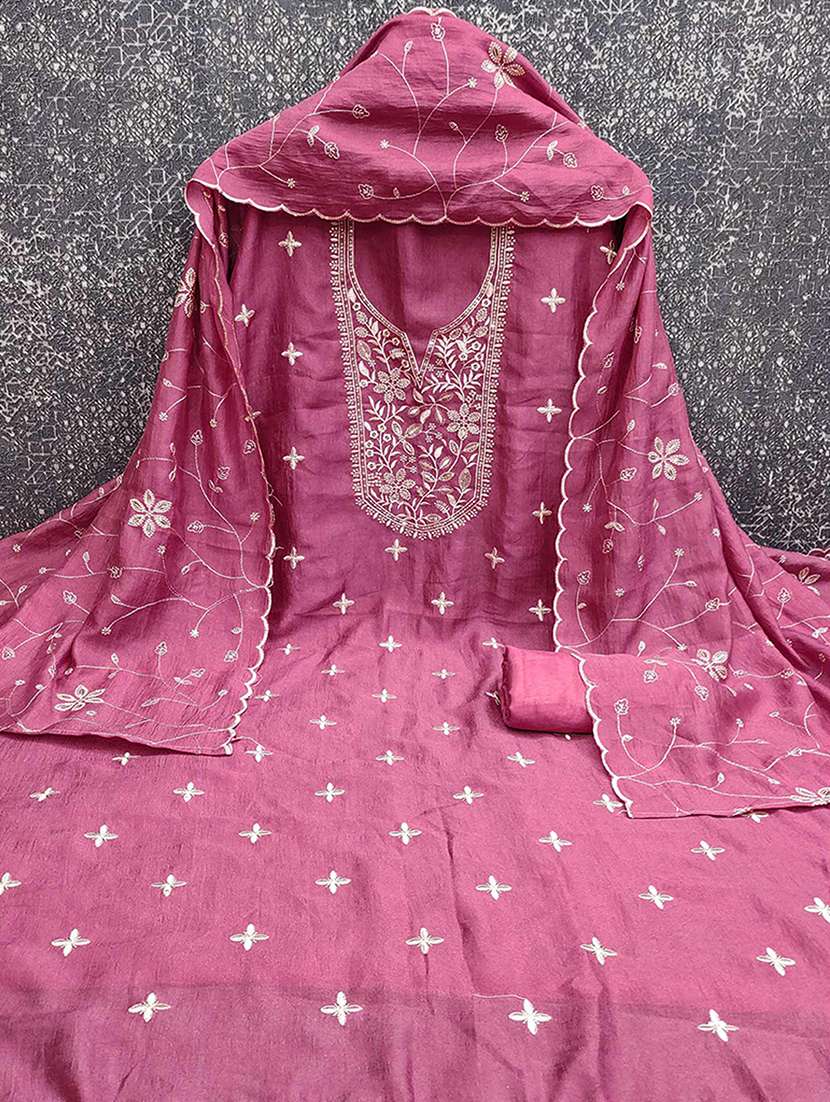 Women Solid With Work Embroidered Unstitched Suit Set - 22227512 -  Standard Image - 1