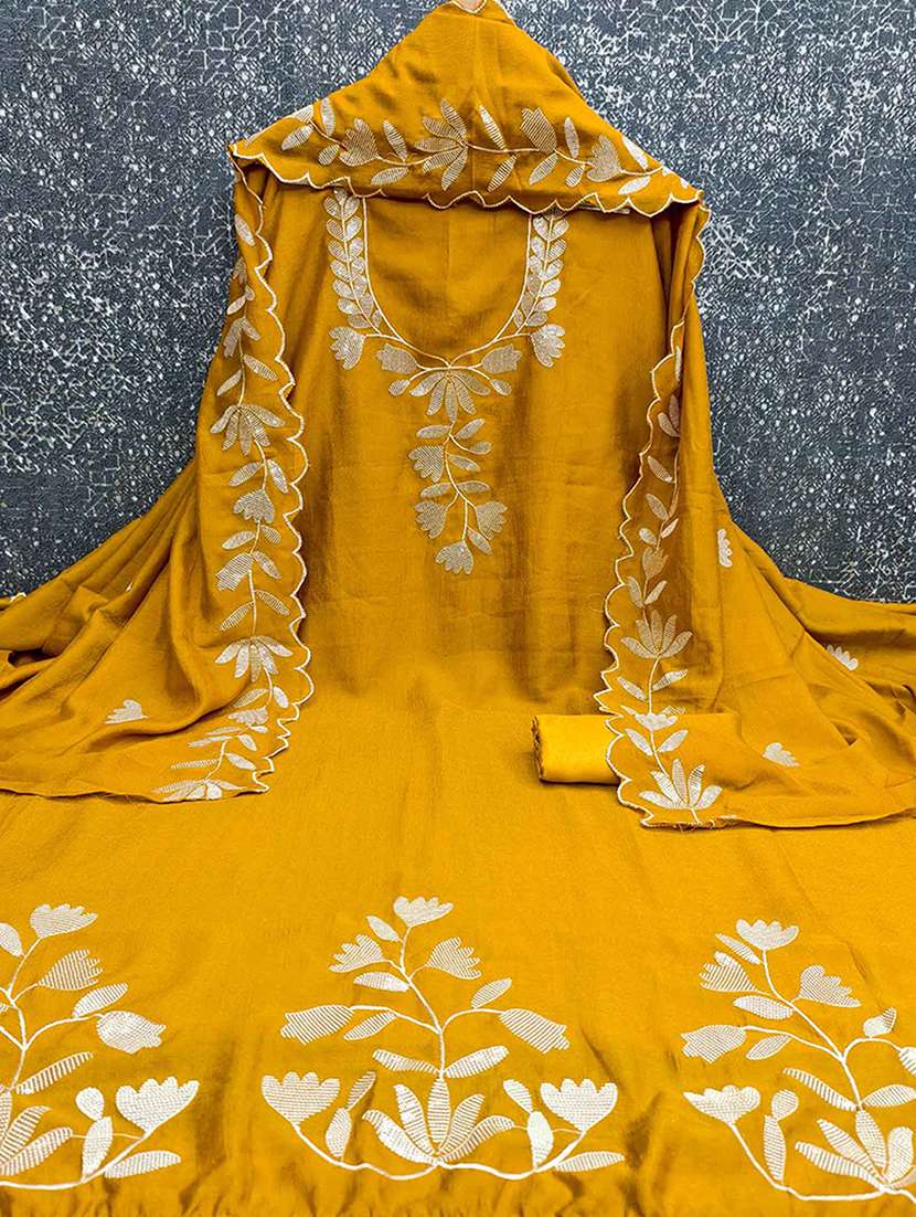 women solid with work embroidered unstitched suit set - 22227538 -  Standard Image - 1