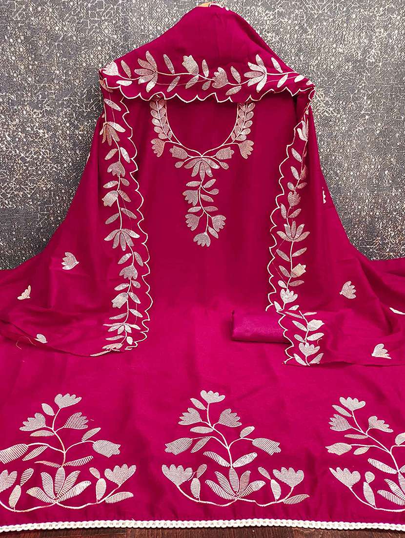 women solid with work embroidered unstitched suit set - 22227541 -  Standard Image - 1