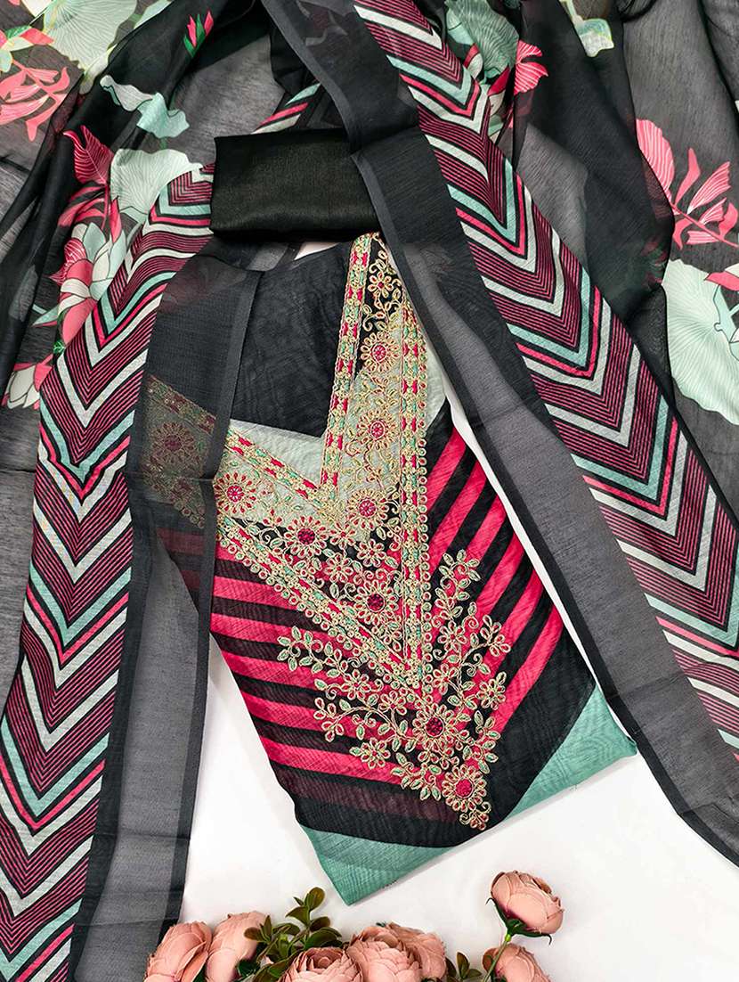 women printed embroidered unstitched suit set - 22227542 -  Standard Image - 1