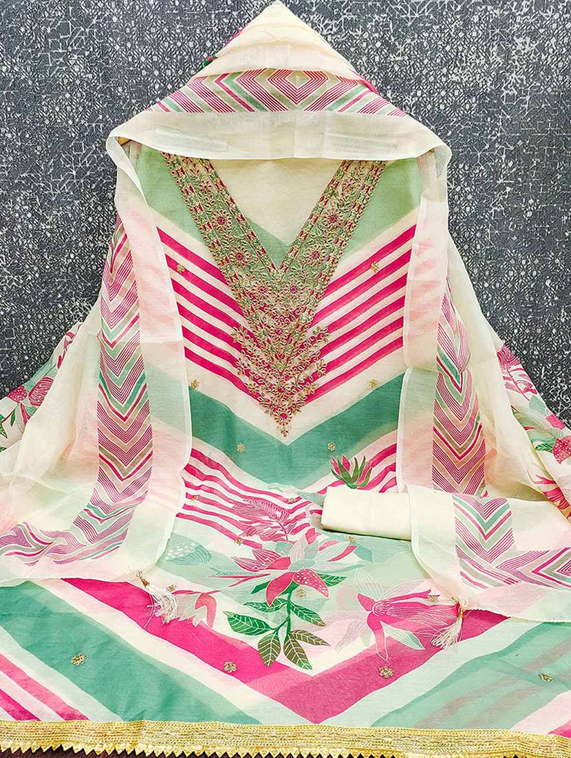 women printed embroidered unstitched suit set - 22227544 -  Standard Image - 1