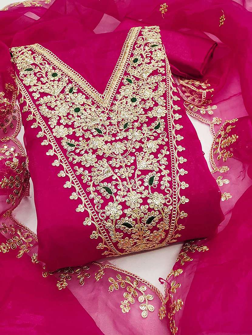 women solid with work embroidered unstitched suit set - 22227553 -  Standard Image - 1