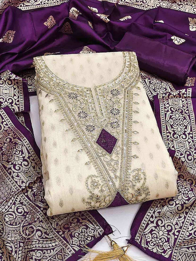women self design embroidered unstitched suit set