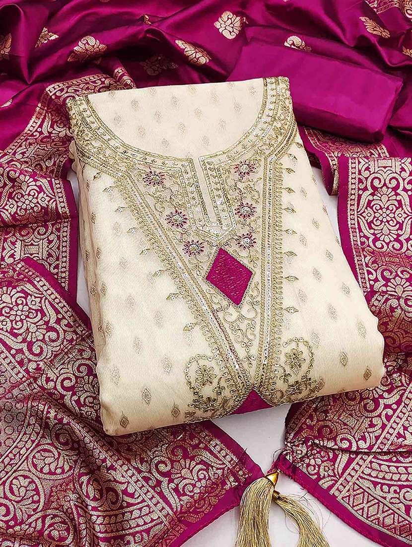 women self design embroidered unstitched suit set