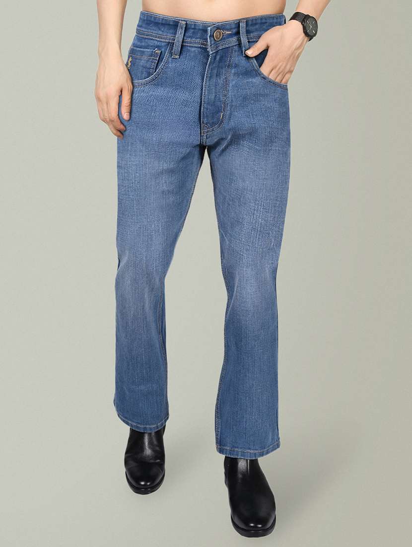 men plain mid rise full length bootcut jeans