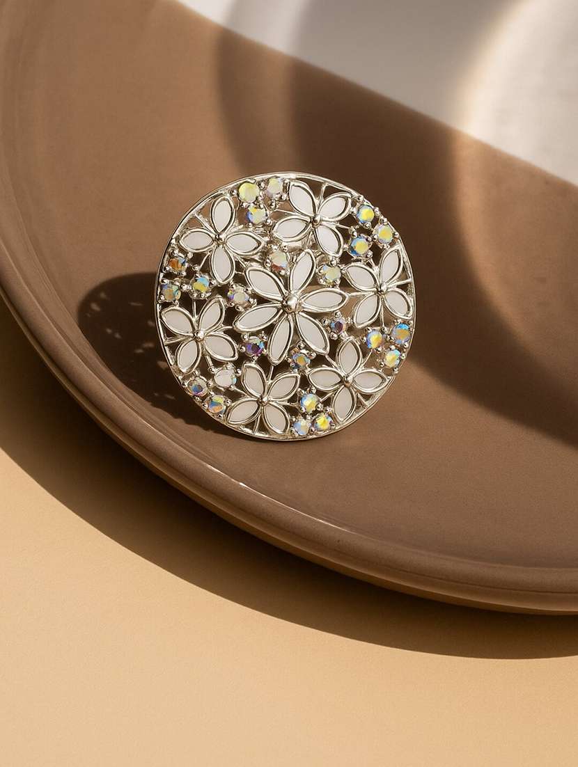 floral mirror work adjustable statement silver ring for women - 22227585 -  Standard Image - 1