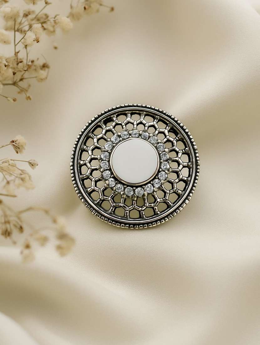 silver-toned statement round ring with mirror detailing - 22227589 -  Standard Image - 1