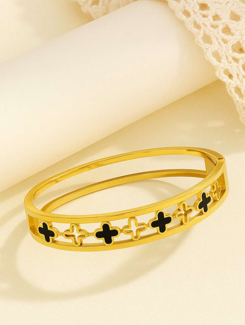 gold alloy bangle bracelet with clover pattern for women - 22227591 -  Standard Image - 1