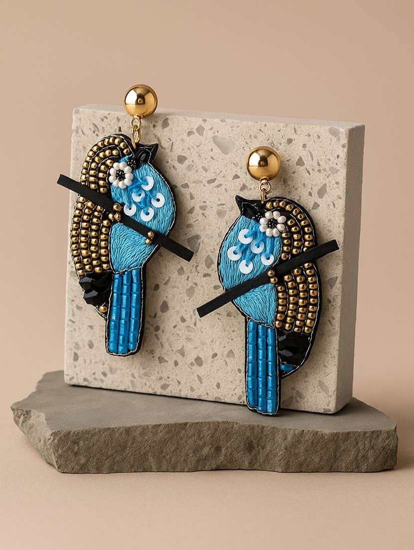 blue bird embroidered drop earrings - 22227594 -  Standard Image - 1