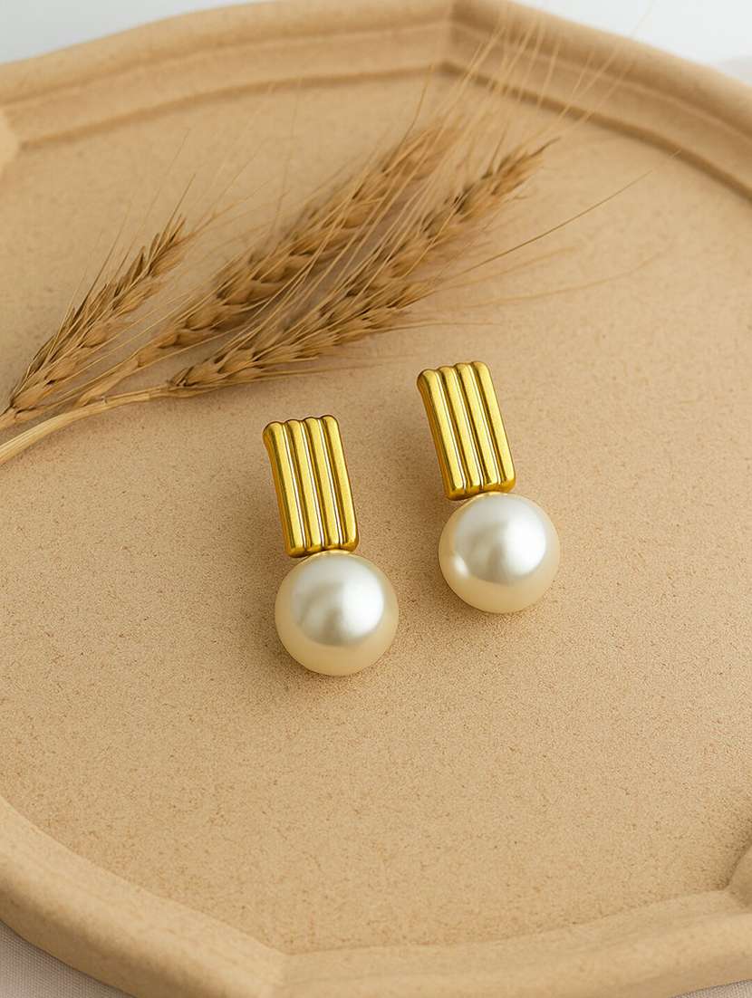 women gold alloy drop earring - 22227606 -  Standard Image - 1