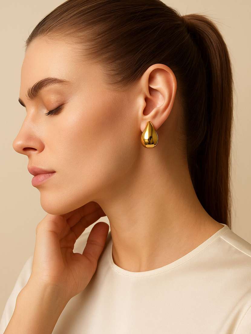 women gold plated teardrop stud earring