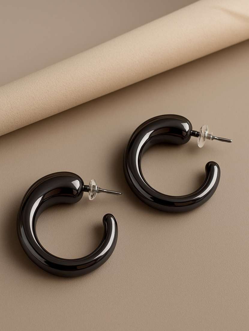 women grey glossy hoop earring - 22227612 -  Standard Image - 1